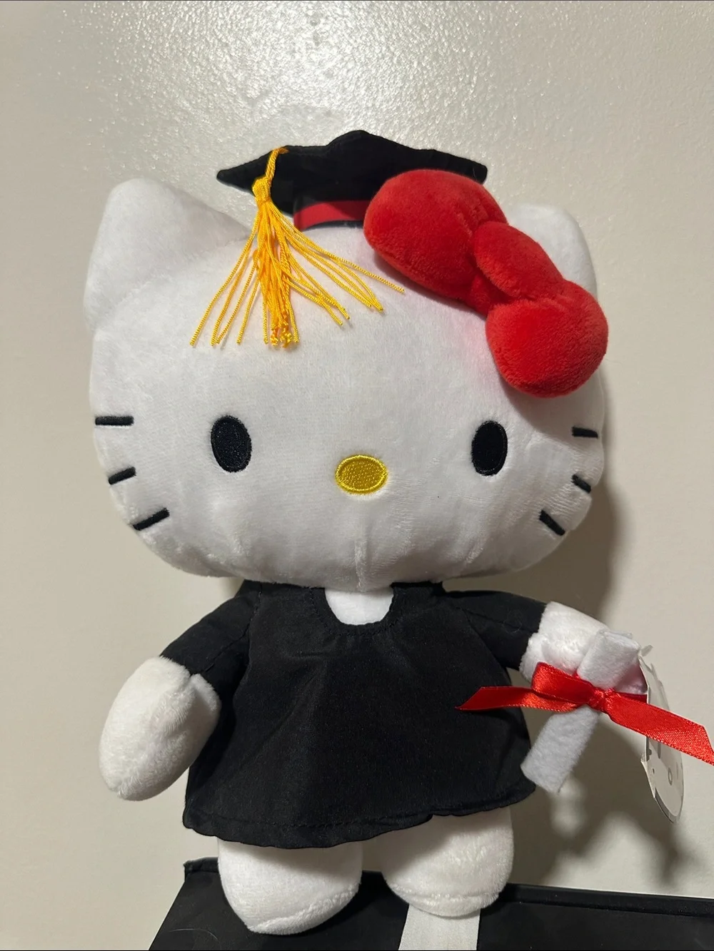 Hello Kitty Plush Doll White with Red Bow and Black Graduation Outfit